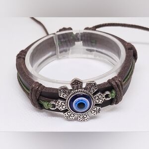 Mens Bracelet Leather Evil‎ Eye Brown f25
